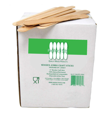 Perfect Stix Craft WTD-1000 Jumbo Craft Sticks, 0.1" Height, 0.6" Width, 6" Length (Pack of 1000)