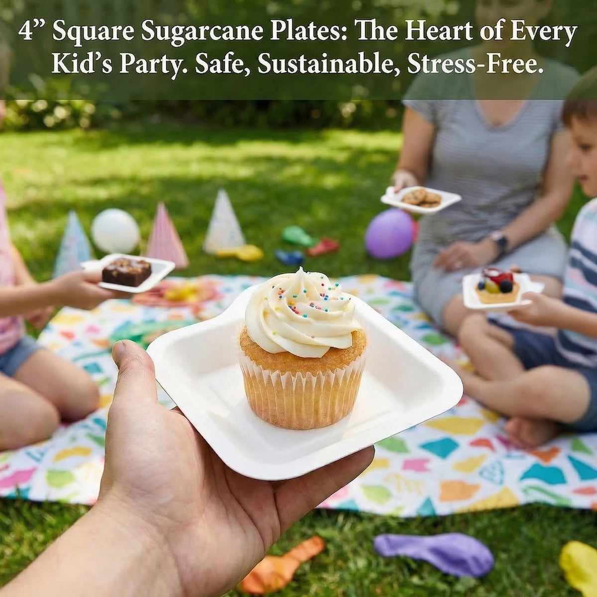 Elsjoy 200 Pack 4.5 Inch Small Paper Plate, Bulk Disposable Paper Cake Plate Square Mini Dessert & Appetizer Plate, Party Snack Plates for Wedding, Birthday, Dinner, Made of Sugarcane Bagasse Fiber 🍁 All In One Marketplace Canada
