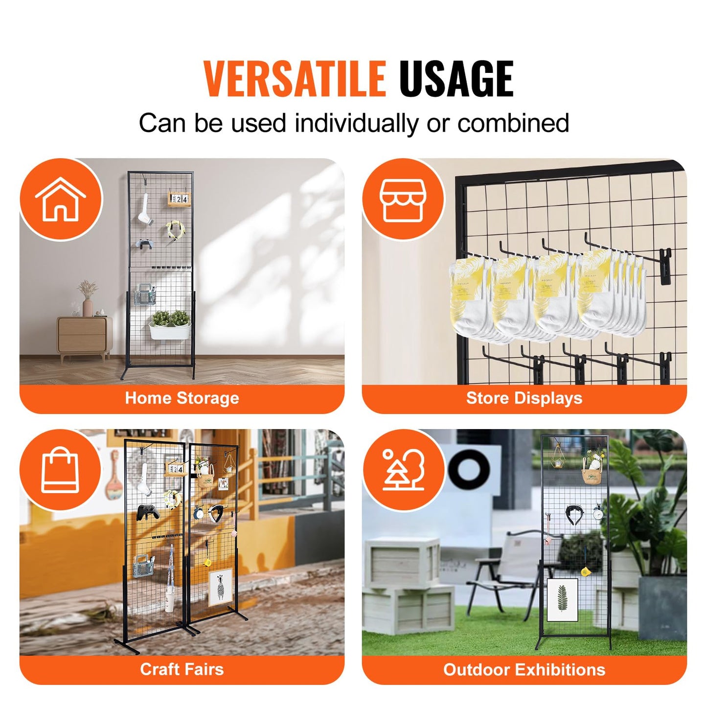 VEVOR 2' x 5.6' Grid Wall Panels Tower, 2 Packs Wire Gridwall Display Racks with T-Base Floorstanding, Double Side Gridwall Panels for Art Craft Shows, Retail Display with Extra Clips and Hooks 🍁 All In One Marketplace Canada