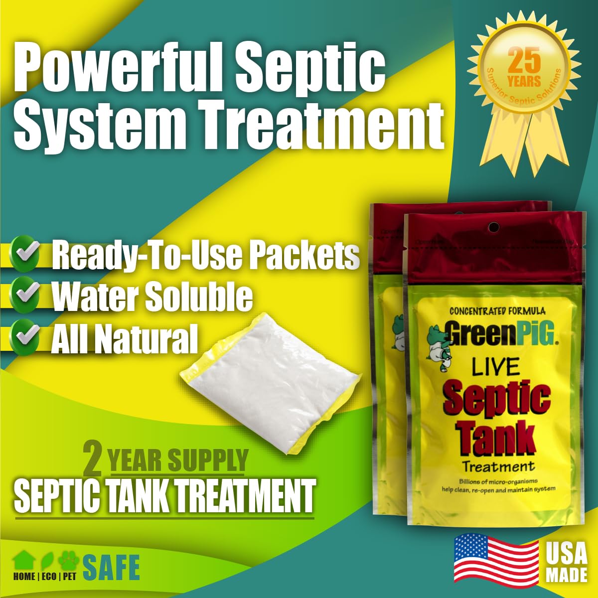 GreenPig Solutions 53 Concentrated Formula Live Septic Tank Treatment, 2 Year Supply