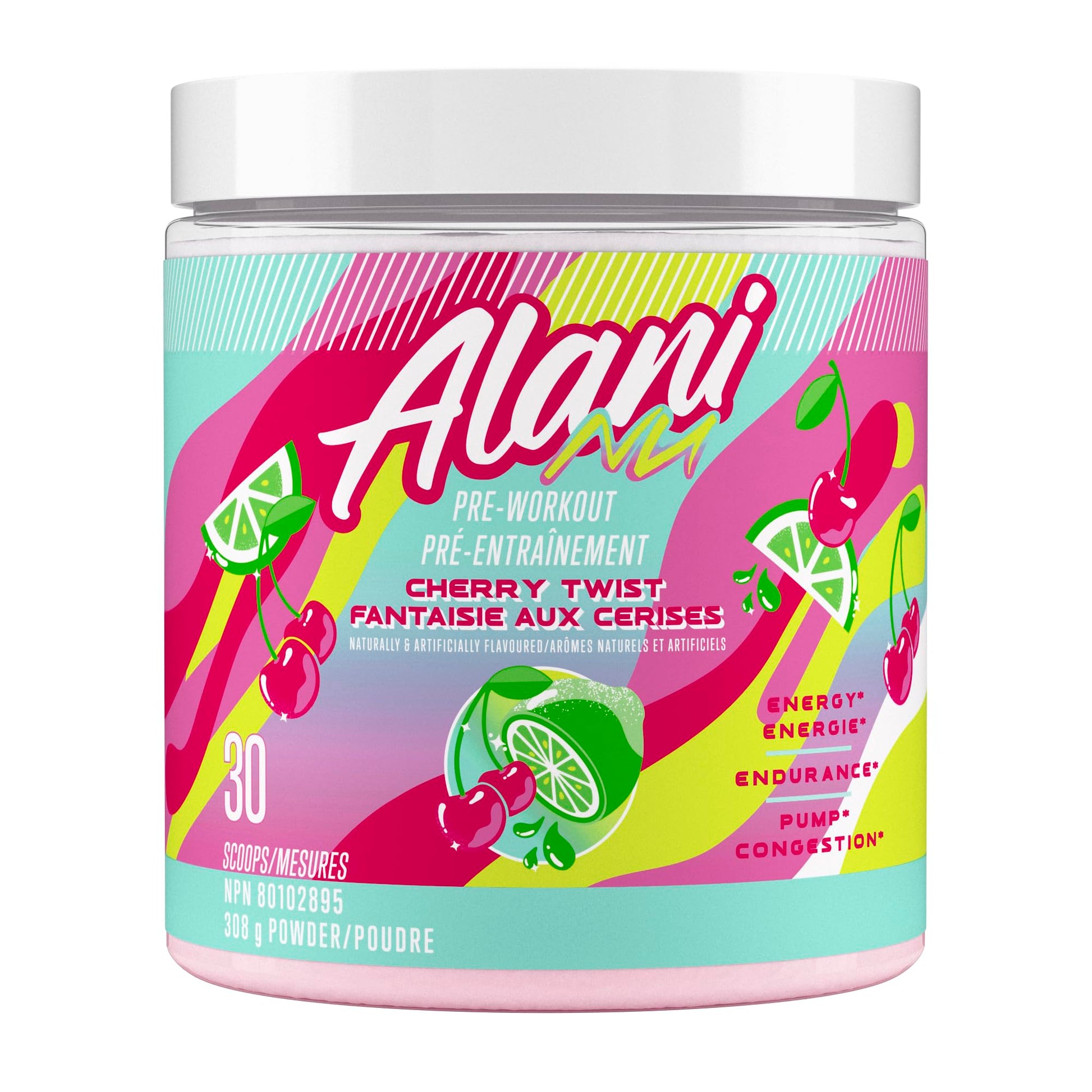 Alani Nu Pre Workout Powder | Amino Energy Boost | Endurance Supplement | Sugar Free | 100mg Caffeine | L-Theanine, Beta-Alanine, Citrulline | 30 Servings (Cherry Twist) Alani Nu