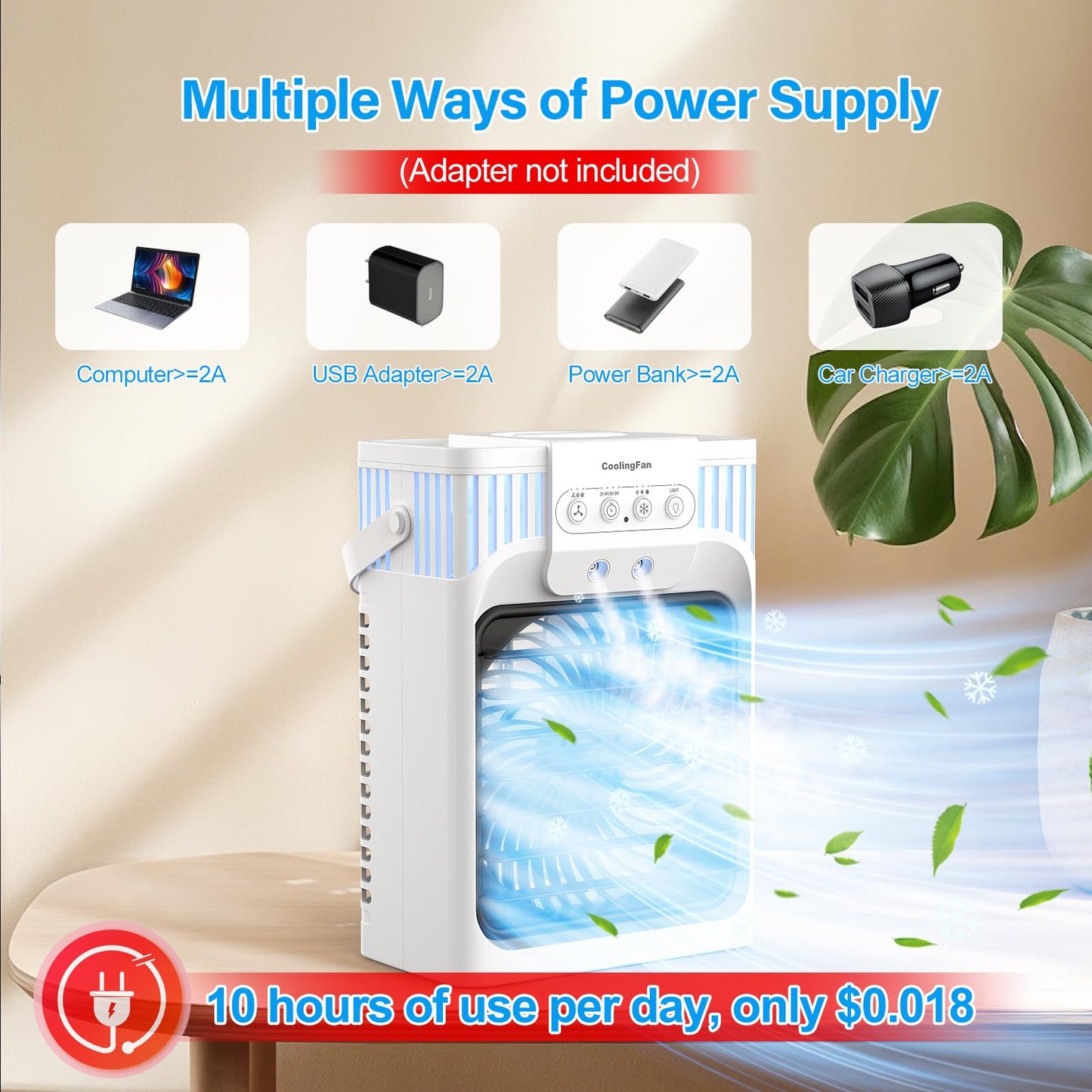 Portable Air Conditioners, 4 in 1 1200ML Personal Air Conditioner, Evaporative Air Cooler Fan with Remote, 7 RGB Light Modes, 3 Speeds & 2-8H Timer for Bedroom,Car,Nightstand, Office, Dorm, RV - Available at All In One Marketplace Canada