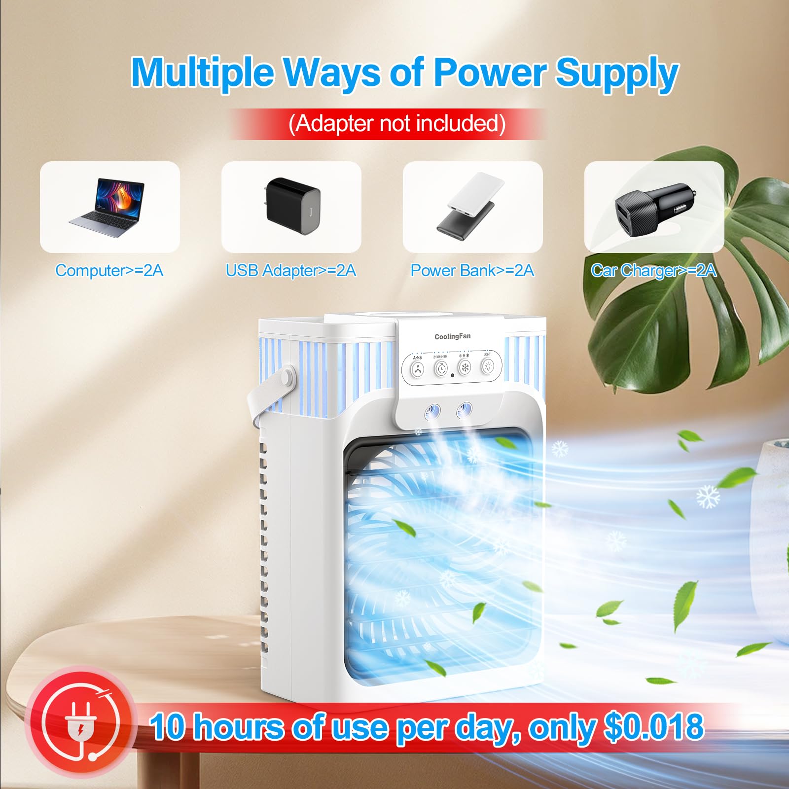 Portable Air Conditioners, 4 in 1 1200ML Personal Air Conditioner, Evaporative Air Cooler Fan with Remote, 7 RGB Light Modes, 3 Speeds & 2-8H Timer for Bedroom,Car,Nightstand, Office, Dorm, RV - Available at All In One Marketplace Canada
