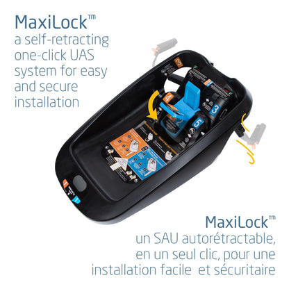 Maxi Cosi Mico Infant Car Seat Base - Compatible with All Mico Infant Car Seats, Adjustable, Anti-Rotation Stability Leg, Integrated Belt Lockoff, Self-Retracting One-Click UAS System, Black Maxi-Cosi