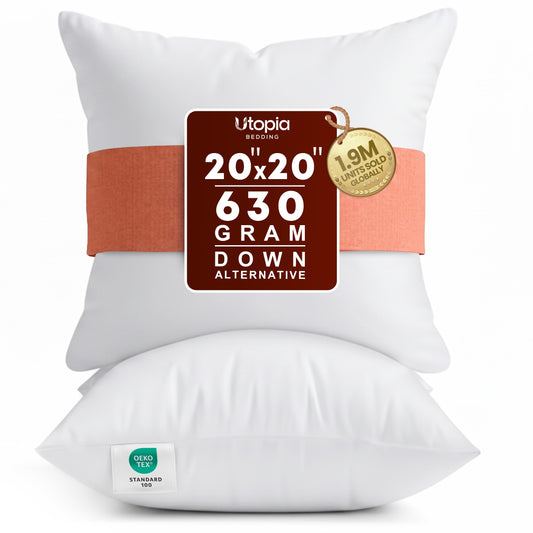 Utopia Bedding Throw Pillows Insert (Pack of 2, White) - 20 x 20 Inches Bed and Couch Pillows - Indoor Decorative Pillow