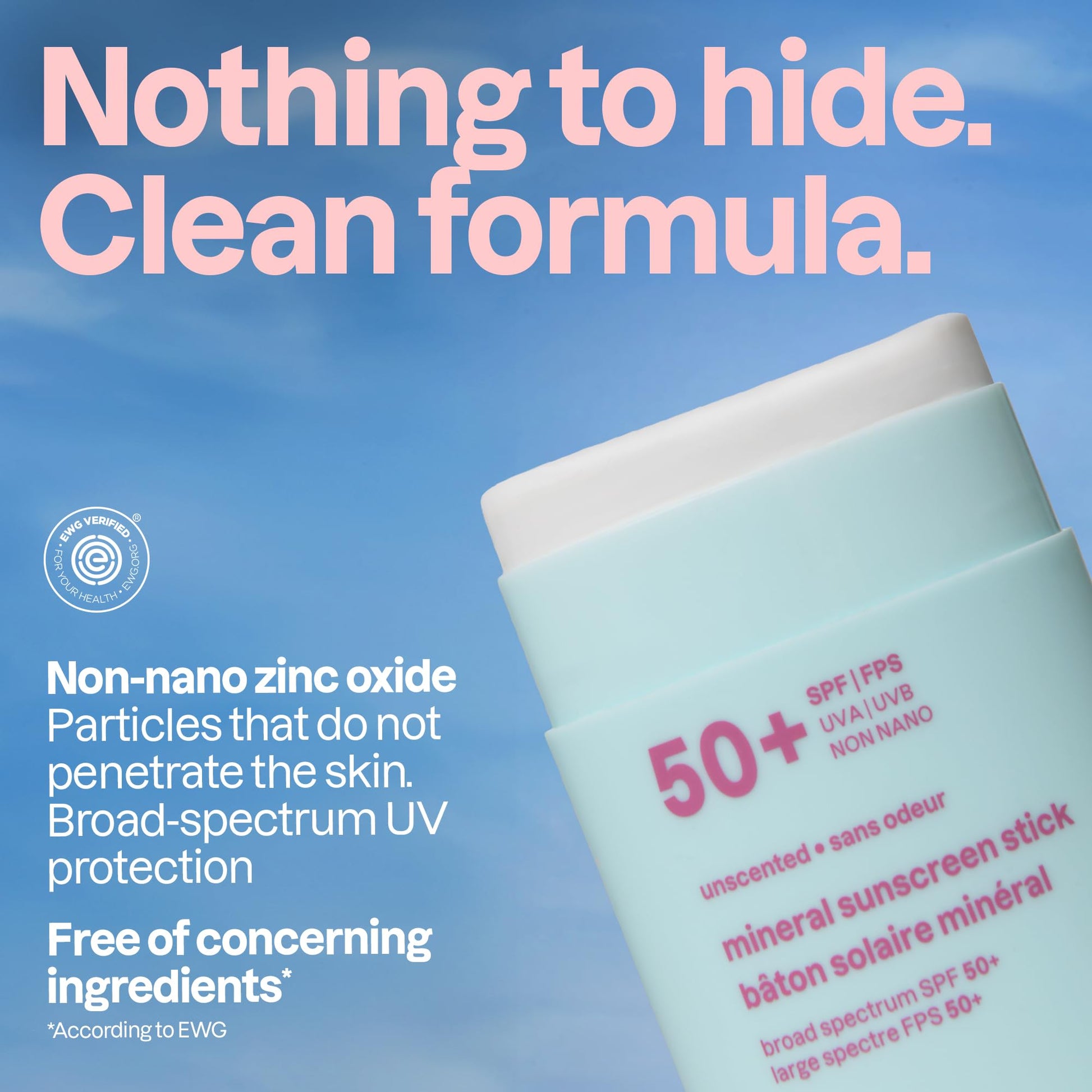 ATTITUDE Baby Mineral Sunscreen Stick SPF 50, Broad Spectrum Zinc Oxide, EWG Verified, Non-Nano, Mess-Free Stick for Face & Body, Lightweight Non-Greasy, Vegan, Unscented, 60 grams - Available at All In One Marketplace Canada