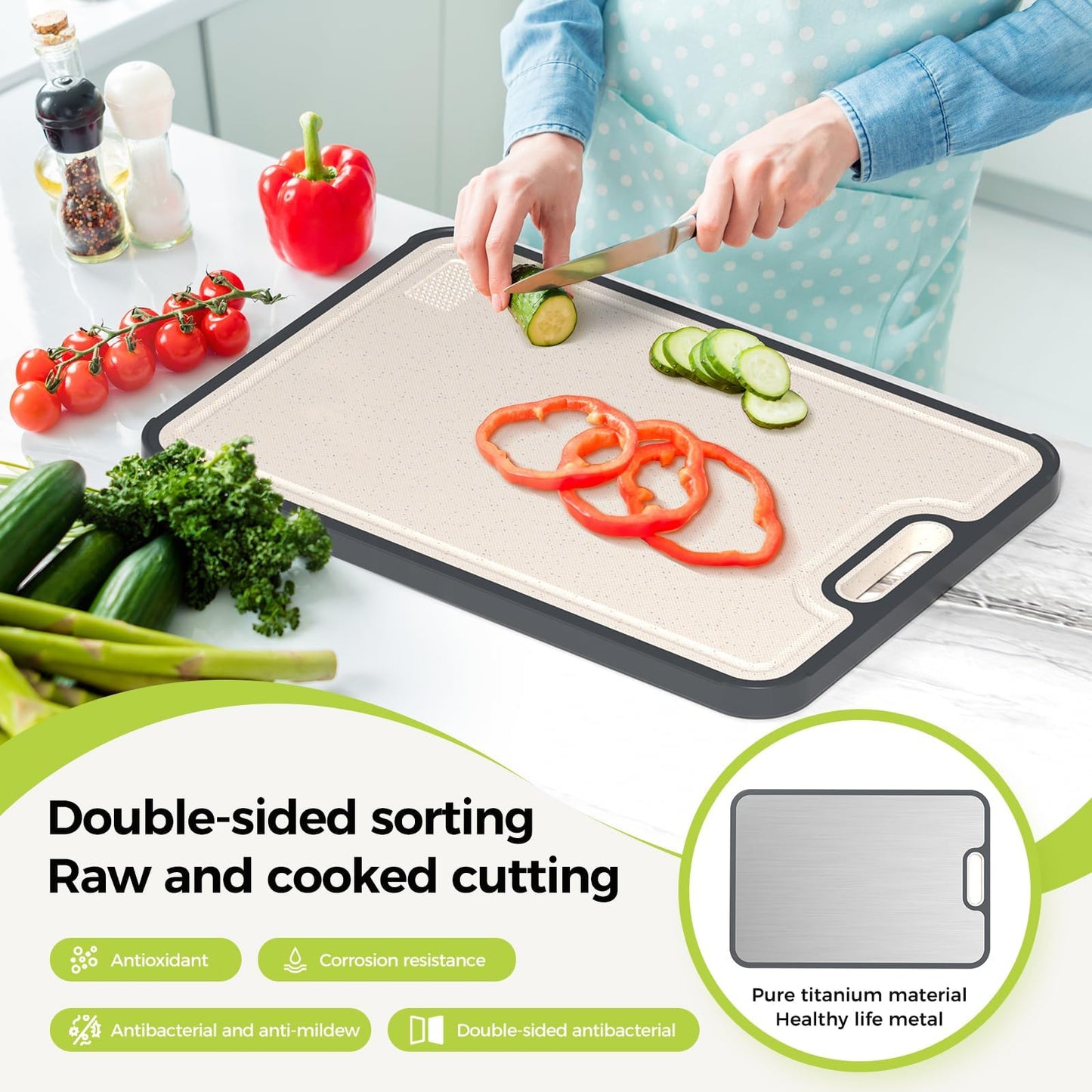 Titanium Cutting Board for Kitchen, Cutting Board Double Sided Food Grade, Pure Titanium/PP, Easy to Clean Large Size 16”×10” - Available at All In One Marketplace Canada