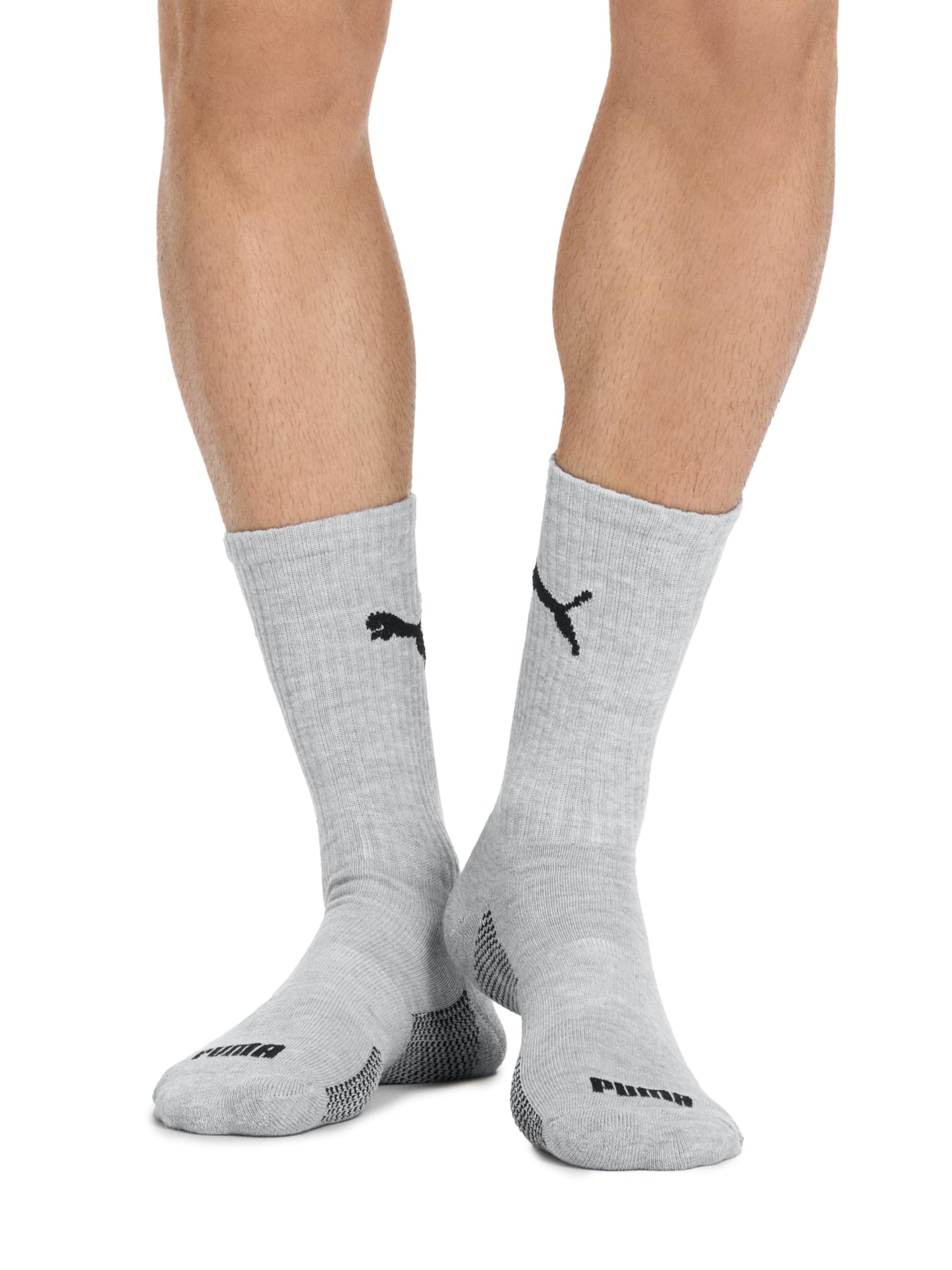 PUMA Men's 8 Pack Athletic Cushioned Crew Socks, White/Grey, 10-13 PUMA