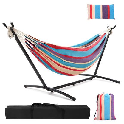 Hammock with Stand, Ohuhu Double Hammock with Space Saving Steel Stand & Pillow 2 Person Hammocks with Portable Carrying Bag for Camping Garden Patio Indoor Use Gift for Birthday, Tropical
