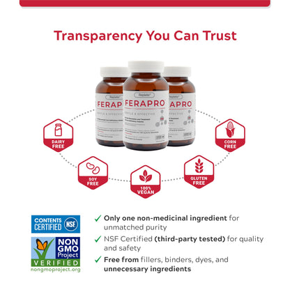 FERAPRO 75 Targeted Iron Support 75 mg Elemental Iron with Vitamin C Methylcobalamin 5-MTHF Glycine 100 Capsules Vegan Clean Label - Available at All In One Marketplace Canada