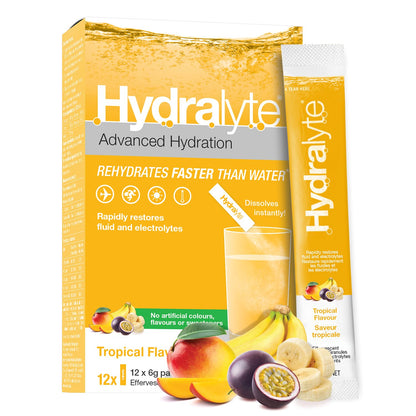 HydraLyte Electrolyte Powder, Manufactured in Canada - Tropical Flavour - Low Sugar Hydration Packets for All Ages - Made with All Natural Ingredients, 12 Servings 🍁 All In One Marketplace Canada