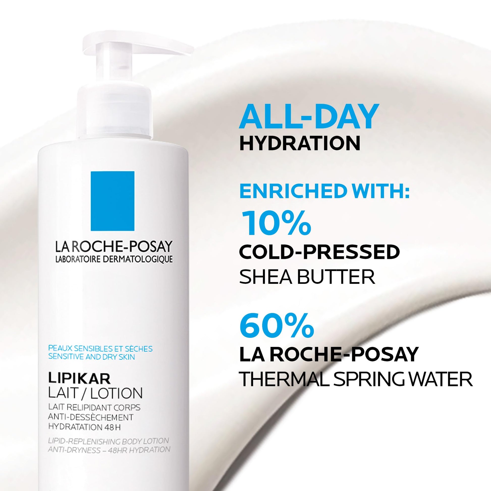La Roche-Posay Body Lotion, Lipikar Body Lotion Daily Repair Moisturizing Lotion with Shea Butter and Glycerin, Fragrance Free, Paraben Free, 400mL - Available at All In One Marketplace Canada