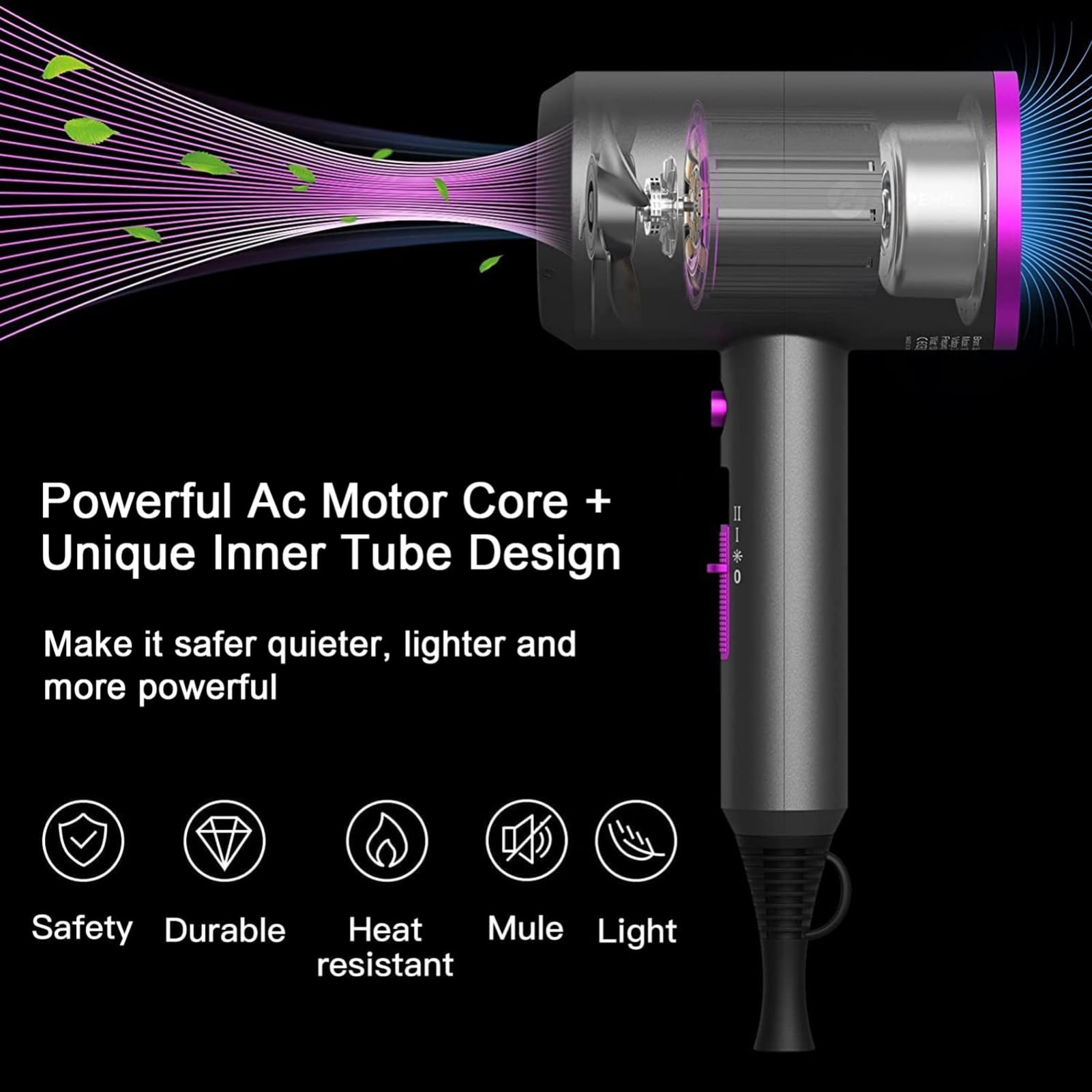 Slopehill Professional Ionic Hair Dryer, Powerful 1800W Fast Drying Low Noise Blow Dryer with 2 Concentrator Nozzle 1 Diffuser Attachments for Home Salon Travel (Grey)