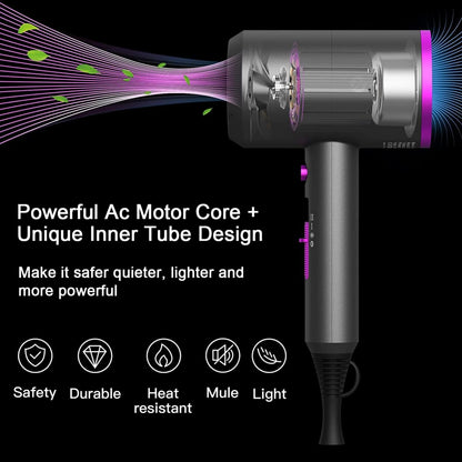 Slopehill Professional Ionic Hair Dryer, Powerful 1800W Fast Drying Low Noise Blow Dryer with 2 Concentrator Nozzle 1 Diffuser Attachments for Home Salon Travel (Grey)