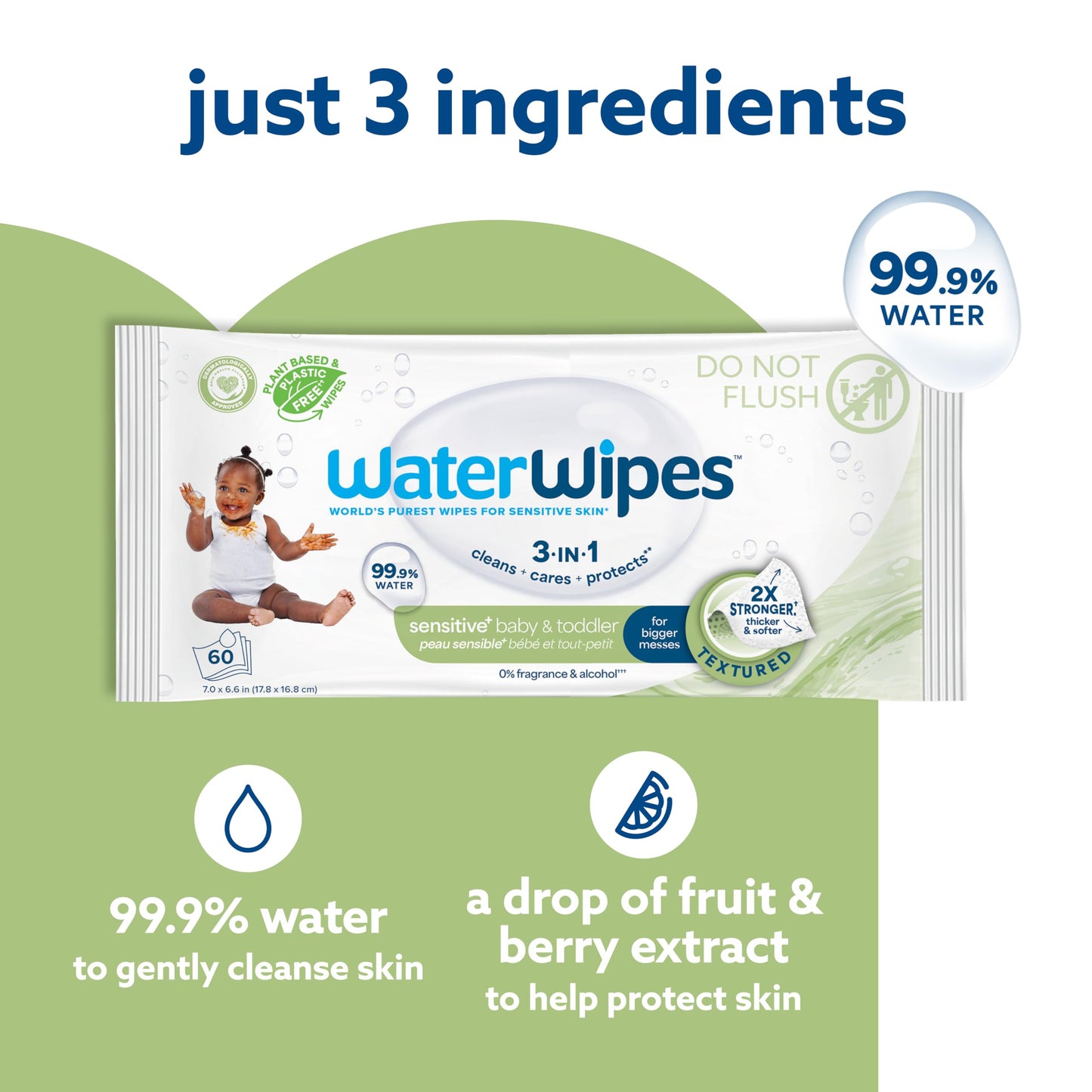 WaterWipes Sensitive+ Baby & Toddler Wipes, 3-in-1, Cares, Protects, 99.9% Water, Textured Clean, Unscented & Hypoallergenic, 540 Count (Pack of 9) 🍁 All In One Marketplace Canada
