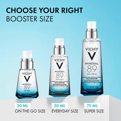 Vichy Hydrating Hyaluronic Acid Serum, Mineral 89 Daily Face Serum Skin Booster with Natural Origin Hyaluronic Acid, Hydrates and Strengthens Sensitive Skin, Recommended by Dermatologists VICHY