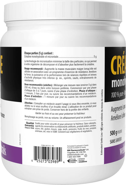 Webber Naturals Micronized Creatine Monohydrate Powder | 5g Per Serving | 100 Servings | Canadian-Made | Vegan | Supports Muscle, Strength & Performance | Unflavored | For Men & Women Webber Naturals