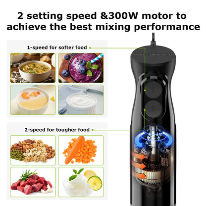 Bonsenkitchen Hand Blender, Immersion Blender with 2 Mixing Speed, Electric Handheld Blender Portable Stick Mixer with Stainless Steel Blades for Soup, Smoothie, Puree, Baby Food - Available at All In One Marketplace Canada