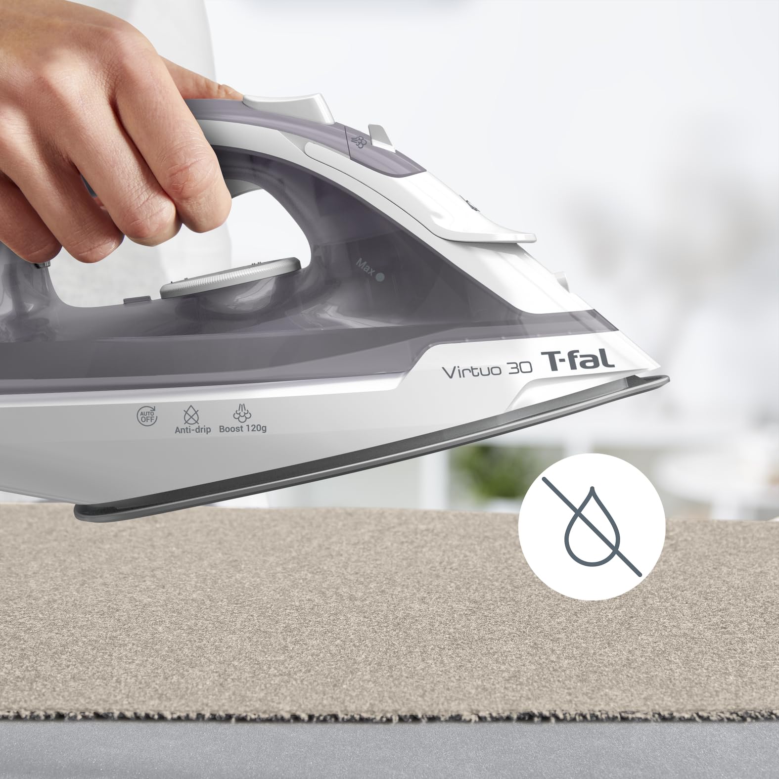 T-Fal Virtuo Steam Iron for Clothes with Retractable Cord, Portable Iron and Steamer for Clothes, Ceramic Nonstick Soleplate, 1500 Watts, Anti-Drip, Auto-Off, Scratch Resistant, Grey - Available at All In One Marketplace Canada