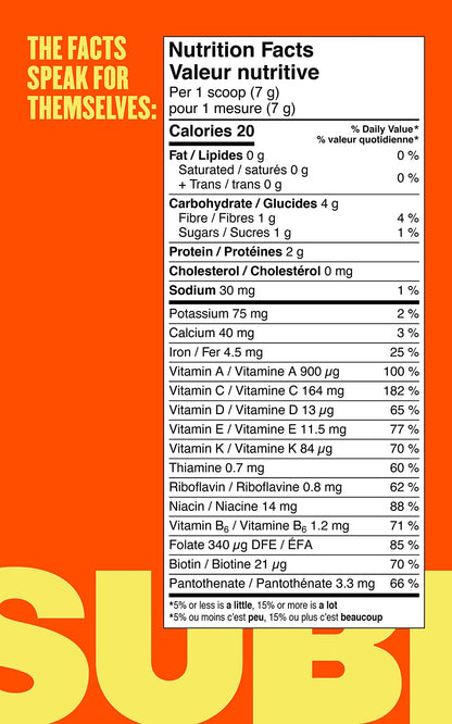 SUBI Greens Superfood Pineapple Mango Blend - Nutrient-Dense Vegetable & Fruit Powder, 40-Day Supply, Made in Canada