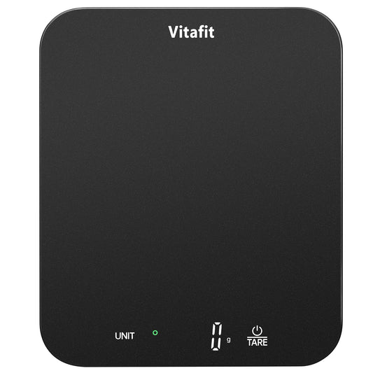Vitafit 33lb/15kg Digital Food Scale in High Precision 0.1oz/1g, Our Own Kitchen Scale Professional Factory Since 2001, Scale Grams for Cooking & Baking, LED, 3*AAA Battery, Spray Silver Black - Available at All In One Marketplace Canada