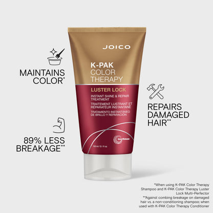 Joico K-PAK Color Therapy Luster Lock Instant Shine & Repair Treatment, Conditioning Detangler with Argan and Keratin, Sulfate Free, 150mL