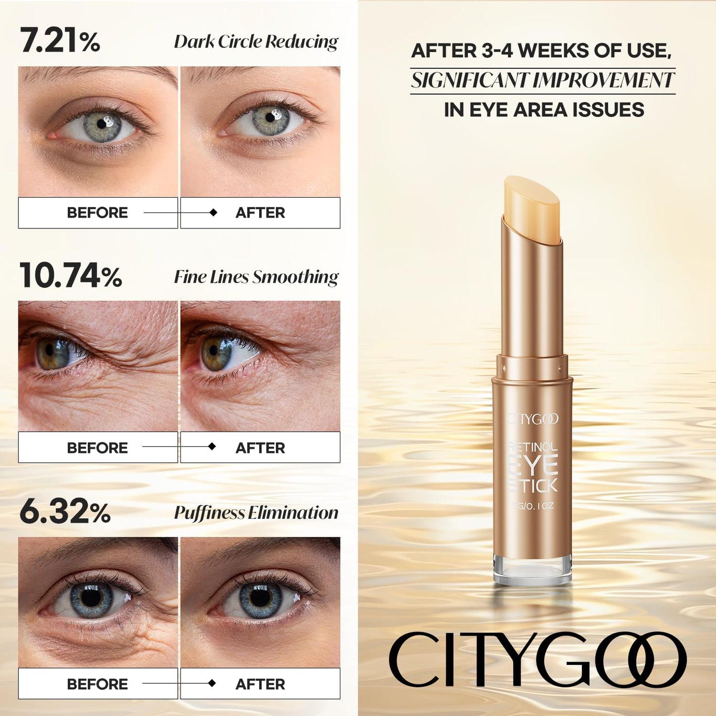 Retinol Eye Stick With Collagen, Hyaluronic Acid For Dark Circle, Wrinkles in 3-4 Weeks, Under Eye Cream Anti Aging, For Puffiness and Bags Reduces Fine Lines (Retinol Premium Gold Edition 3g) - Available at All In One Marketplace Canada