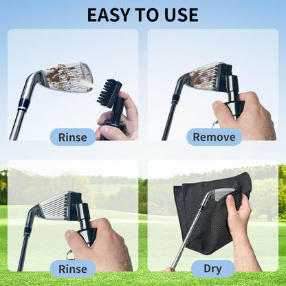 BAPOTH Golf Club Cleaner, Non-Leaking Stretchable Golf Brush with Golf Towel (60 * 40cm), Strong Bristles Golf Club Brush Can Hold 5 oz Water, Essentials Golf Accessories Gifts for Men Women