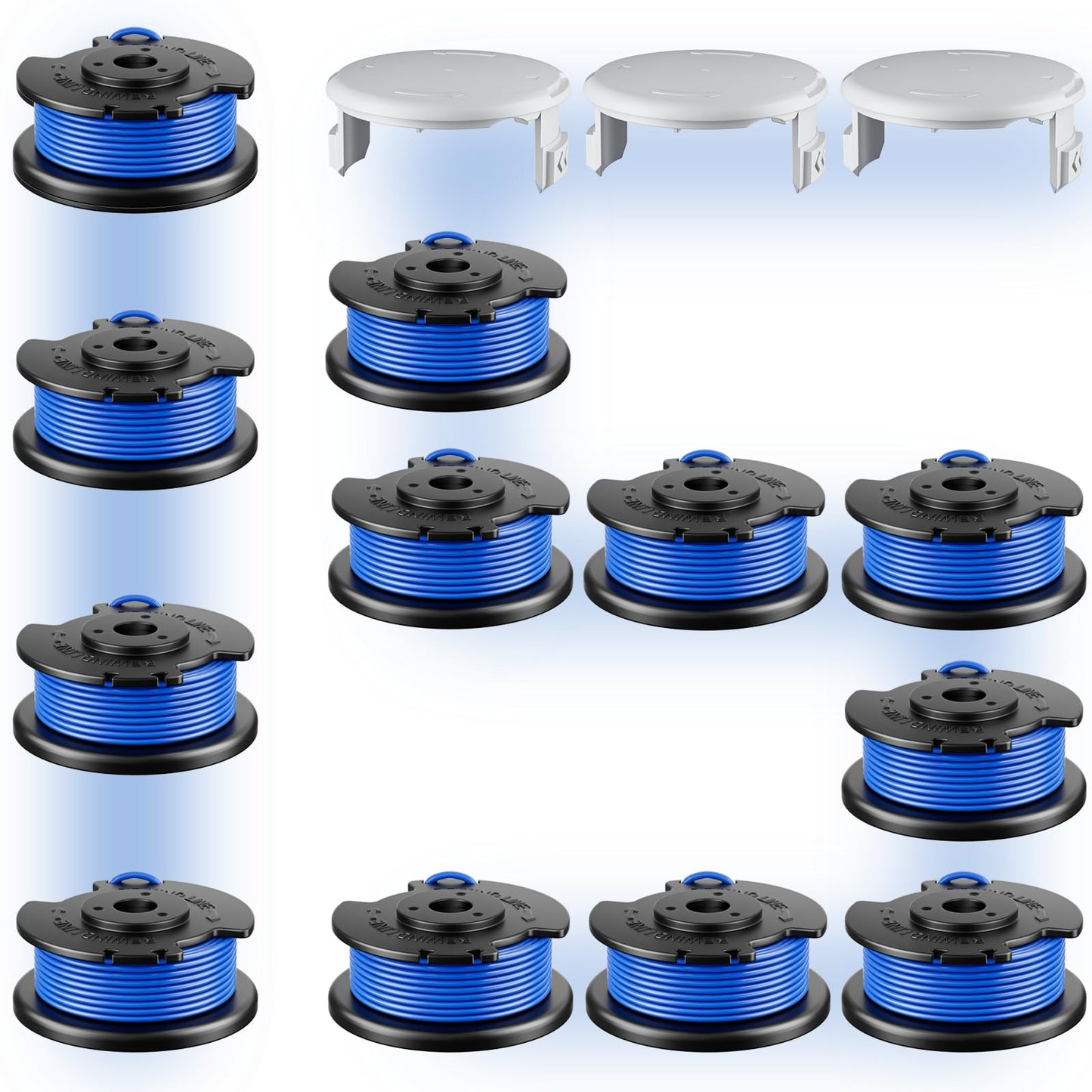 15 Pcs AC14RL3A Replacement Weed Wacker String for Ryobi One+, 0.065'' String Trimmer Refill and AC14HCA Cover Cap Compatible with Ryobi 18v, 24v, and 40v Cordless Trimmers (12 Spools+3 Caps) - Available at All In One Marketplace Canada