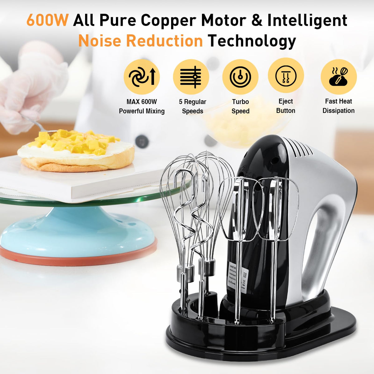 Lychee Hand Mixer Electric 600W Powerful Handheld Kitchen Mixer Portable 🍁 All In One Marketplace Canada