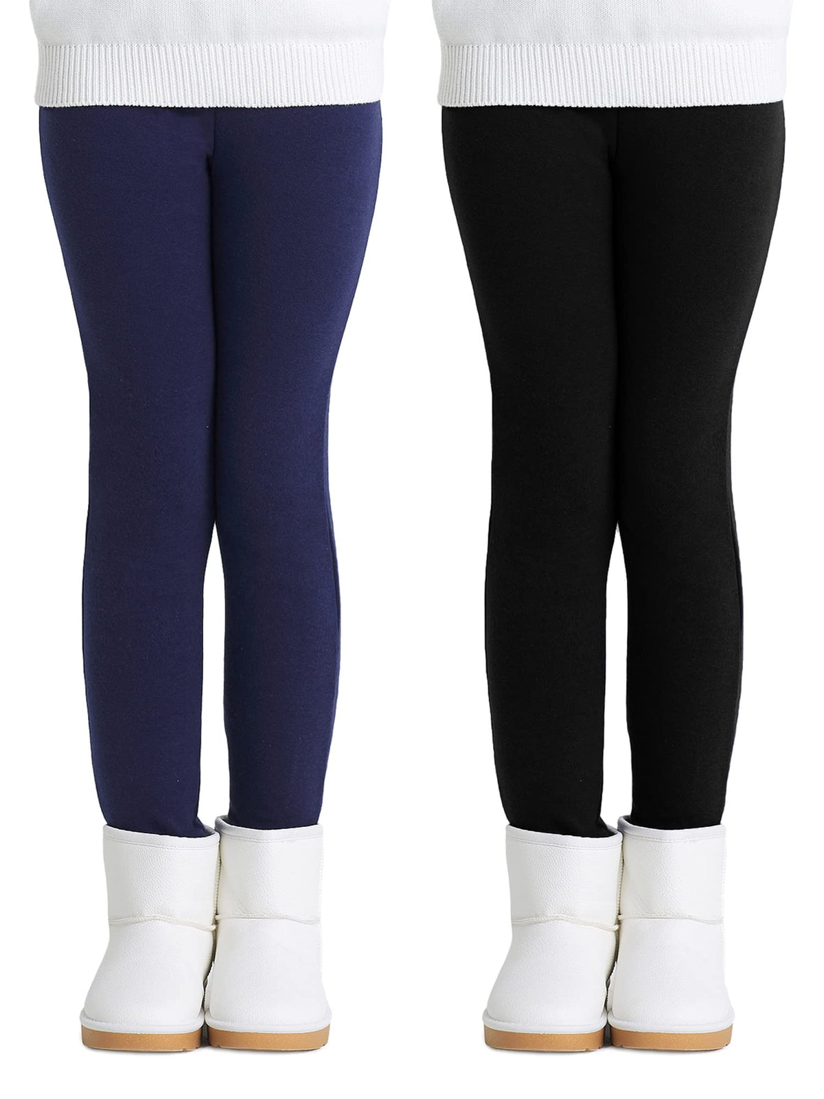 Adorel Girls' Fleece Lined Leggings Winter Pants Thermal Cotton Solid Color Pack of 2 Black, Navy Blue 4T (Manufacturer Size: 110) 🍁 All In One Marketplace Canada