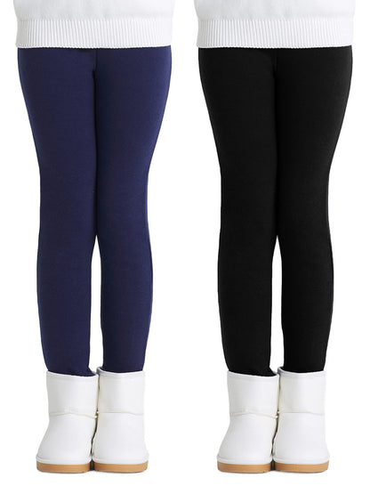 Adorel Girls' Fleece Lined Leggings Winter Pants Thermal Cotton Solid Color Pack of 2 Black, Navy Blue 4T (Manufacturer Size: 110) 🍁 All In One Marketplace Canada