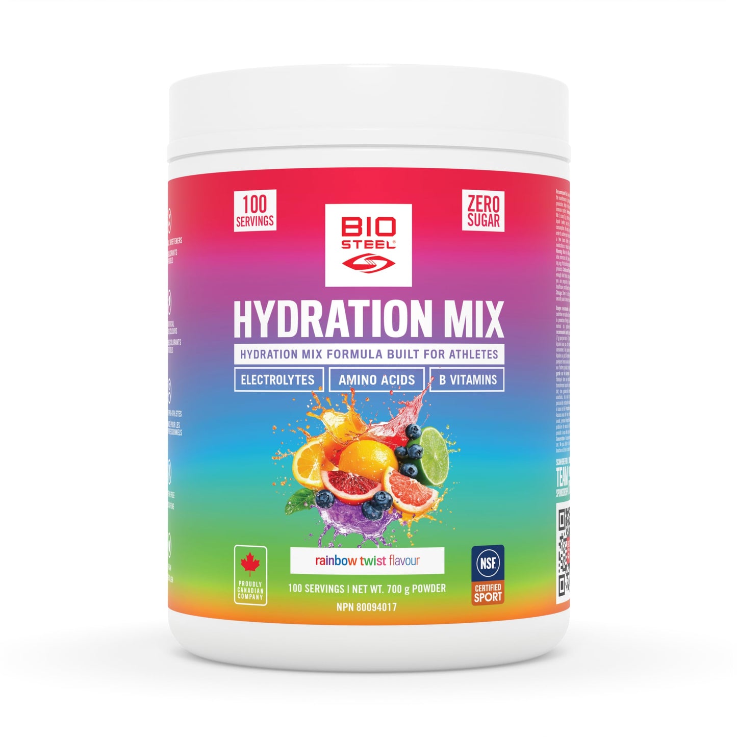 BioSteel Hydration Mix, Great Tasting Hydration with Zero Sugar, and No Artificial Flavours or Preservatives, Rainbow Twist Flavour, 100 Servings per Tub