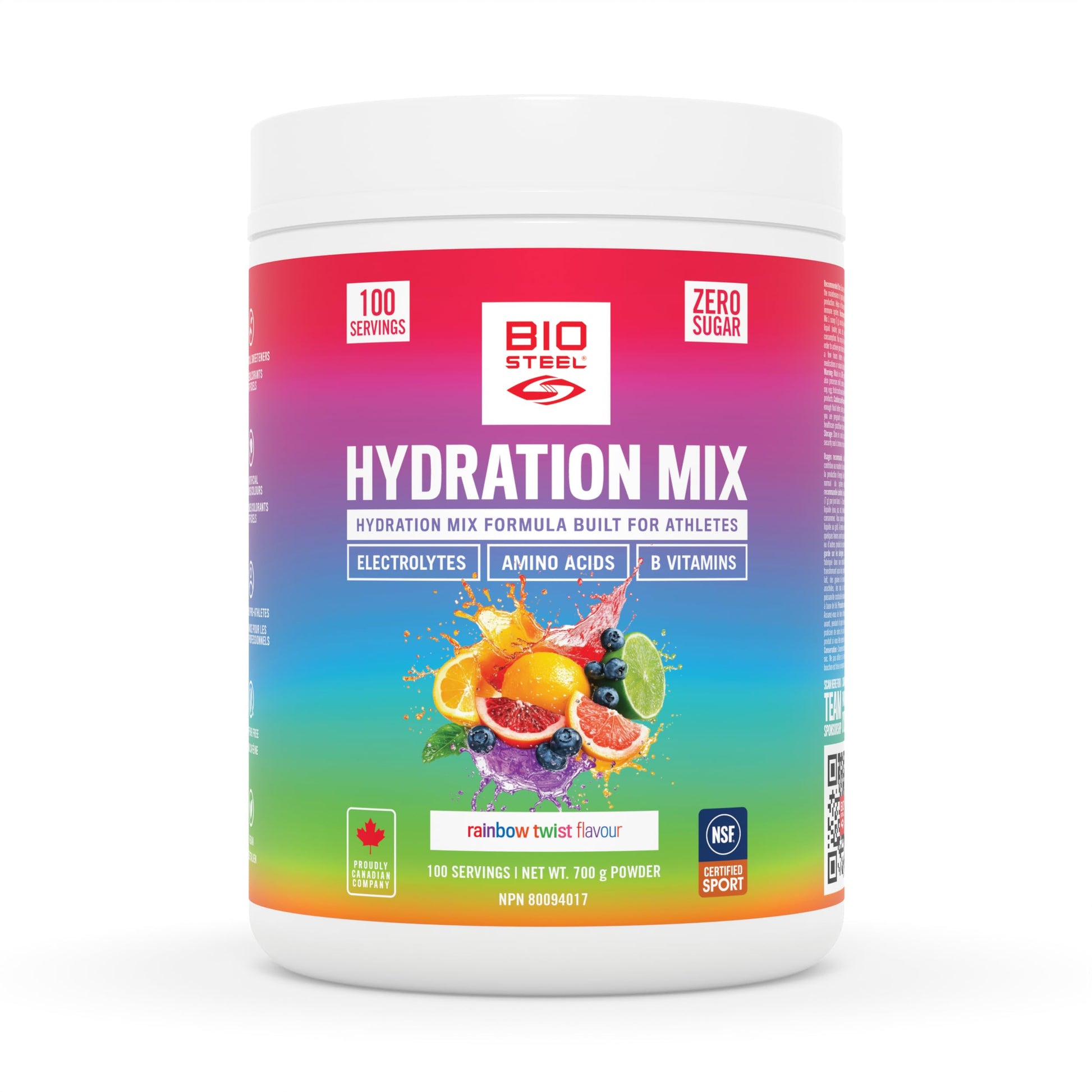 BioSteel Hydration Mix, Great Tasting Hydration with Zero Sugar, and No Artificial Flavours or Preservatives, Rainbow Twist Flavour, 100 Servings per Tub