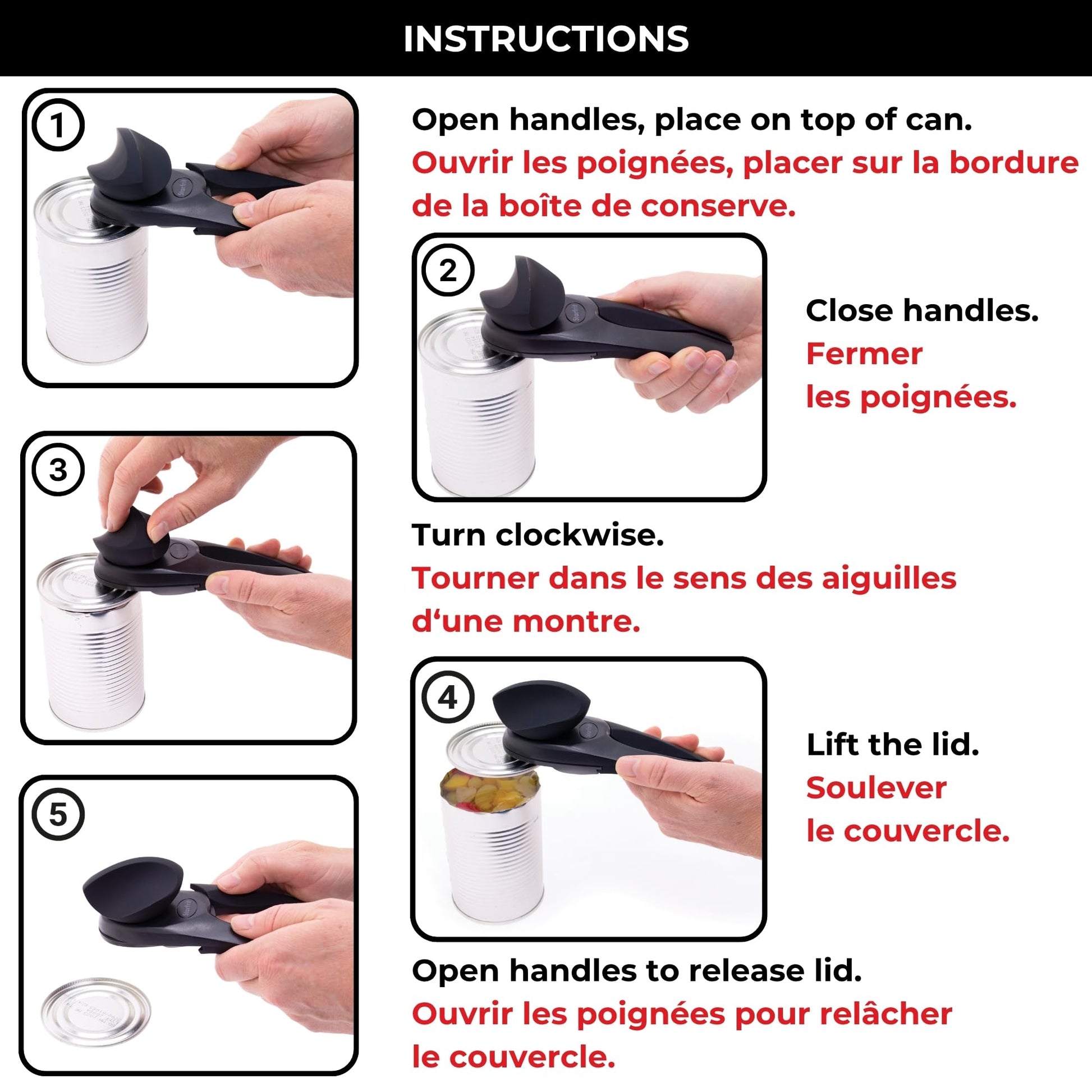 Starfrit MightiCan Can Opener, Safe Smooth-Cut Design, Holds Lid and Leaves No Sharp Edges, Comfort Grip Handle, Heavy-Duty Non-Slip Knob, 3-Year Warranty, Black