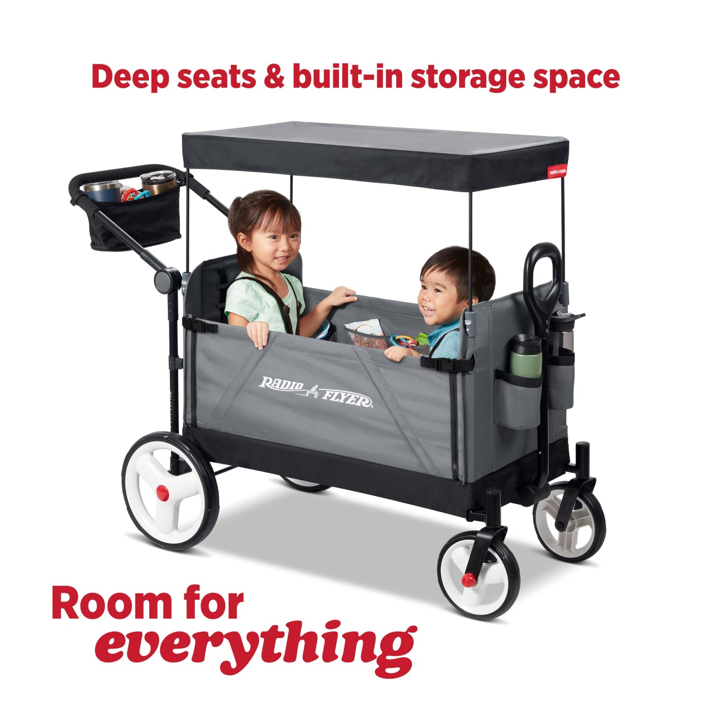 Radio Flyer City Luxe Stroll ‘N Wagon, Grey Push Wagon with Parent Caddy and Internal Storage Pockets, Folding Wagon for 1+ Years (Amazon Exclusive) Radio Flyer