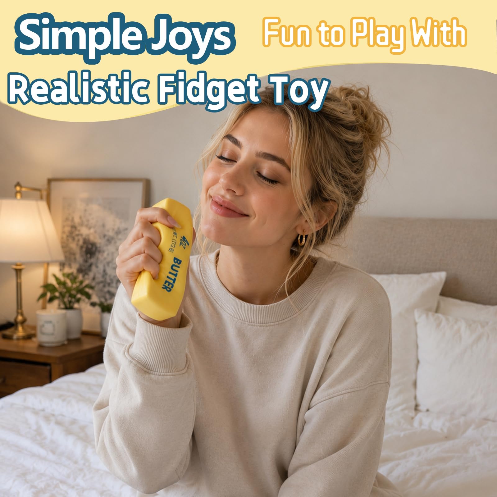 Butter Squishy, Soft Slow Rising Squeeze Butter Squishy, Realistic Texture Sensory Play Fidget Toy, Fun Desk Toy for Kids, Teens & Adults (Yellow, Small)