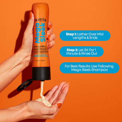 Matrix Mega Sleek Anti-Frizz Conditioner - 96H Frizz Control, 12x Smoother Hair, and Lasting Hydration, 10.1 Fl Oz