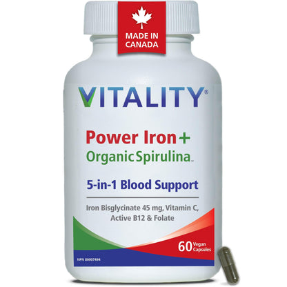 VITALITY Power Iron Supplement 45 mg – Gentle Iron, Vitamin C, B12 & Folate VITALITY