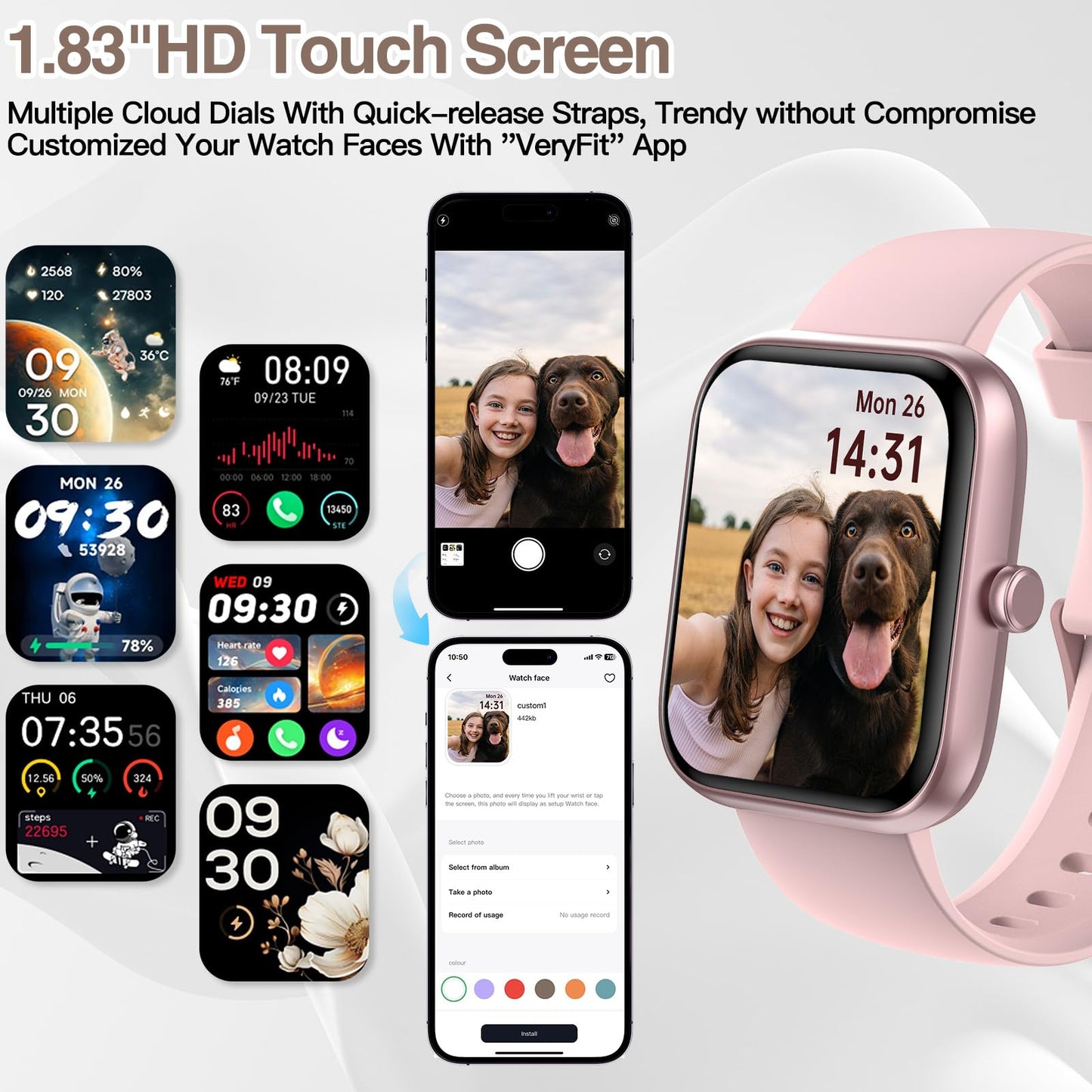 Smart Watch for Men Women with Bluetooth Call,Alexa Built-in Smartwatch,1.83"DIY Dial Fitness Watch with Sleep Heart Rate SpO2 Monitor,100+ Sport Mode,IP68 Waterproof Watch Compatible with Android iOS - Available at All In One Marketplace Canada