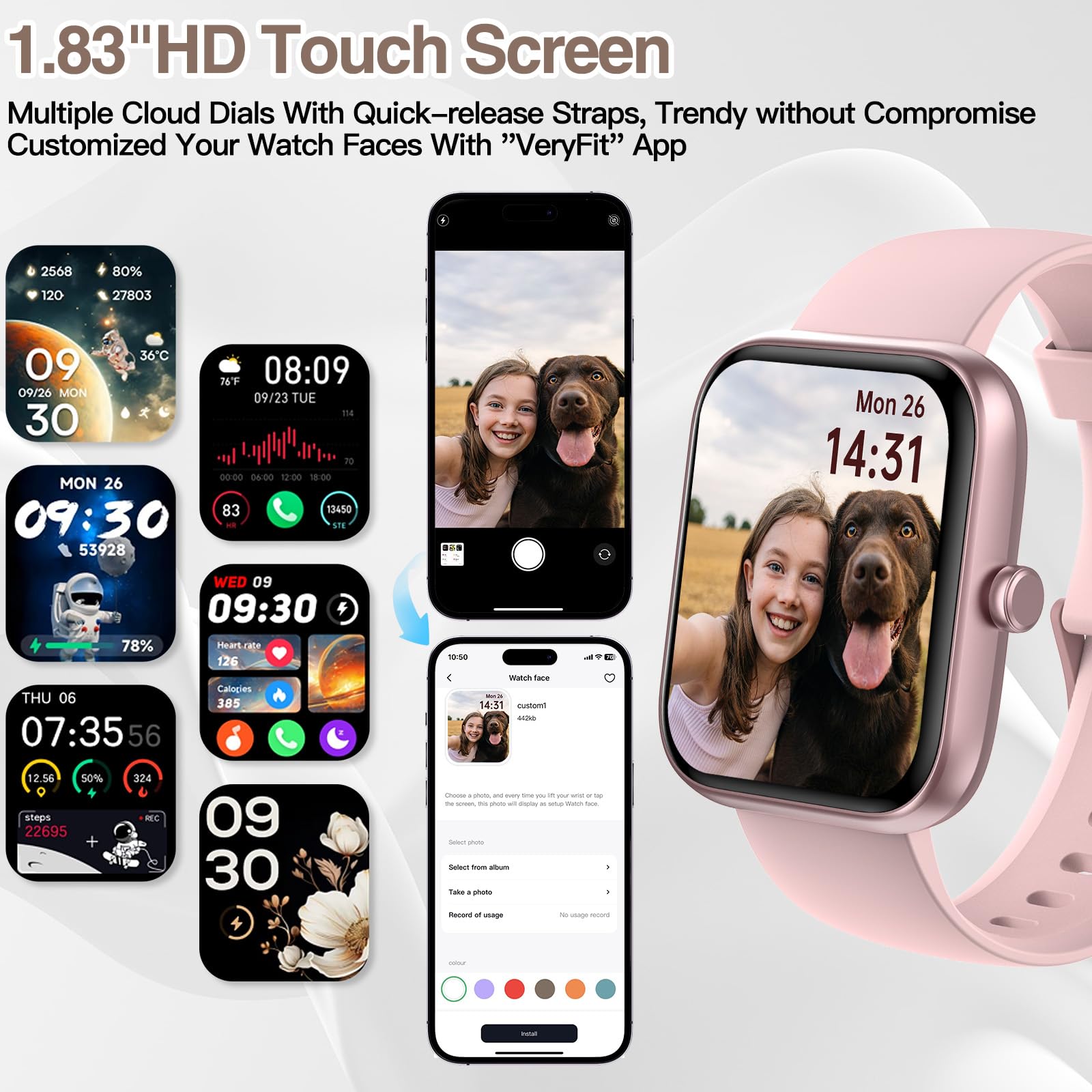 Smart Watch for Men Women with Bluetooth Call,Alexa Built-in Smartwatch,1.83"DIY Dial Fitness Watch with Sleep Heart Rate SpO2 Monitor,100+ Sport Mode,IP68 Waterproof Watch Compatible with Android iOS - Available at All In One Marketplace Canada