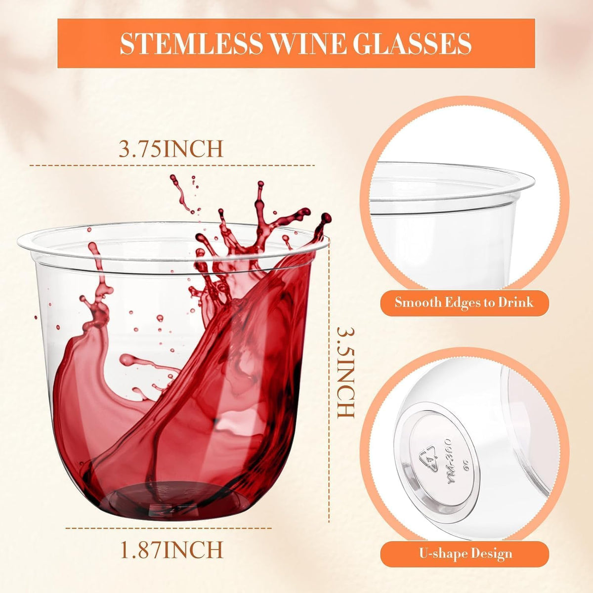 100 Pcs Disposable Stemless Glasses 12oz Crystal Plastic Wine Glasses Clear Classic Cup for Meeting Weddings Birthdays Cocktail Christmas Party Supplies 🍁 All In One Marketplace Canada