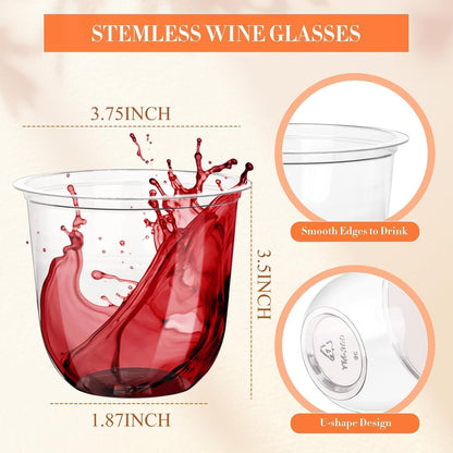 100 Pcs Disposable Stemless Glasses 12oz Crystal Plastic Wine Glasses Clear Classic Cup for Meeting Weddings Birthdays Cocktail Christmas Party Supplies 🍁 All In One Marketplace Canada