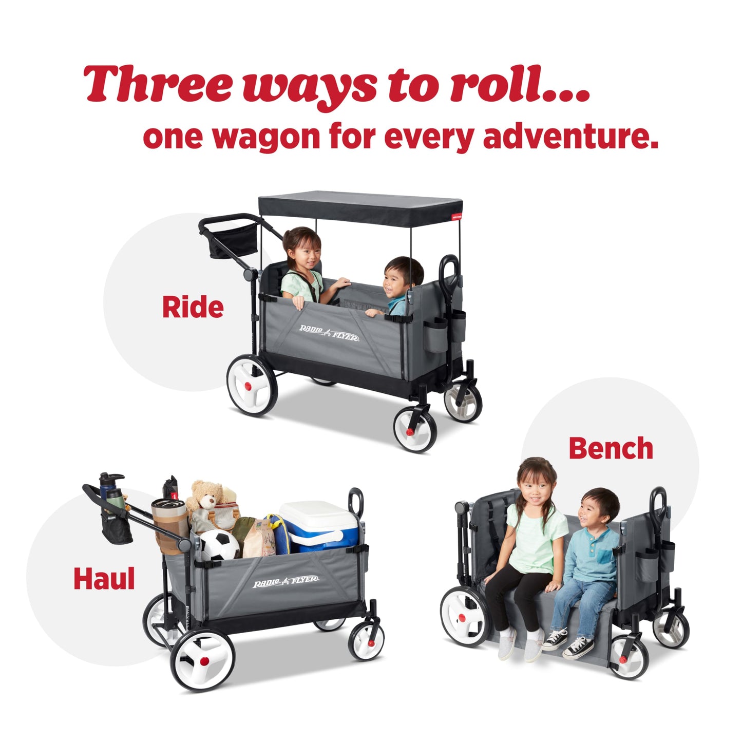 Radio Flyer City Luxe Stroll ‘N Wagon, Grey Push Wagon with Parent Caddy and Internal Storage Pockets, Folding Wagon for 1+ Years (Amazon Exclusive) Radio Flyer
