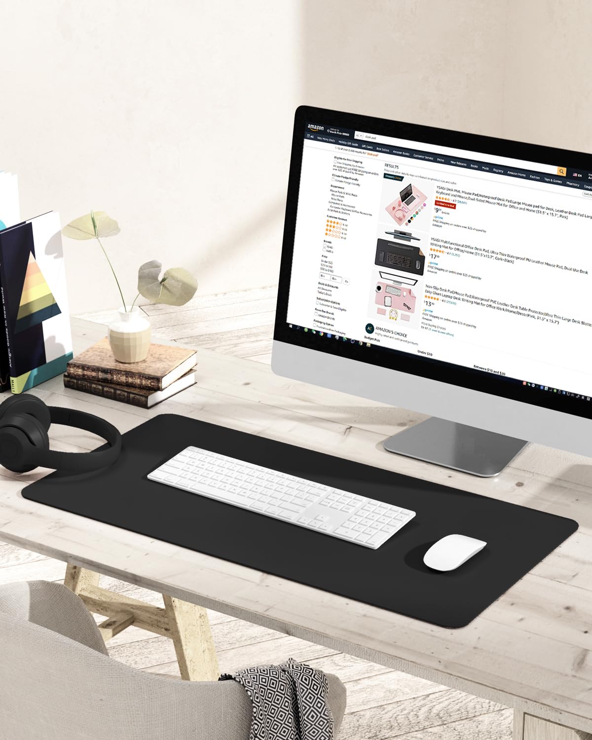 Non-Slip Desk Pad,Mouse Pad,Waterproof PVC Leather Desk Table Protector,Ultra Thin Large Desk Blotter, Easy Clean Laptop Desk Writing Mat for Office Work/Home/Decor(Black, 31.5" x 15.7")