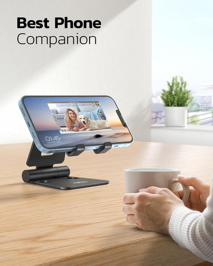 Nulaxy 2 Pack Dual Foldable Phone Stand for Desk, Fully Adjustable Desktop Cell Phone Holder Accessories for Office Kindle Compatible with 4-8" Mobile Devices iPhone Pro/Max/Plus, Black & Silver
