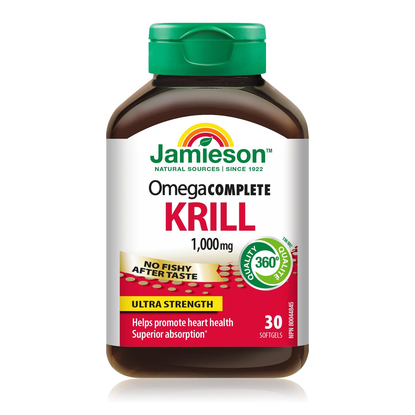 Jamieson Omega Complete Pure Krill Oil, 1000 mg, 30 Softgels, No Fishy Aftertaste, Supports Heart Health, High Potency, Provides Superior Absorption. With Antarctic Krill Oil, Proudly Canadian Jamieson
