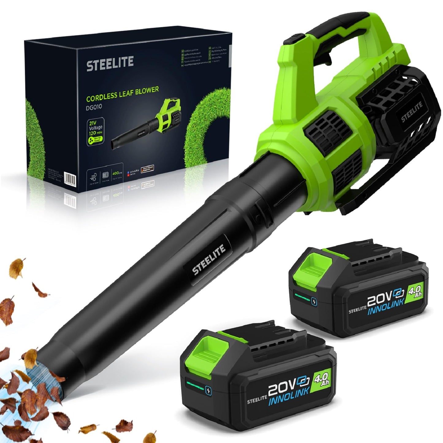STEELITE 21V Cordless Leaf Blower – Turbo Mode 480CFM 120MPH, 2×4.0Ah Batteries & Fast Charger, Lightweight Electric Blower for Leaves, Dust & Patio Cleaning