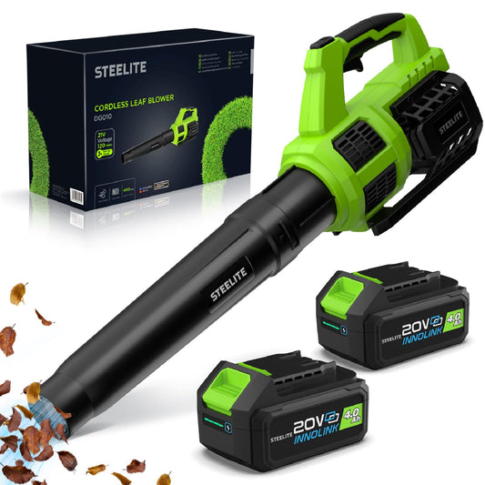 STEELITE 21V Cordless Leaf Blower – Turbo Mode 480CFM 120MPH, 2×4.0Ah Batteries & Fast Charger, Lightweight Electric Blower for Leaves, Dust & Patio Cleaning