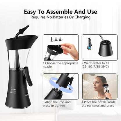 Manual Ear Wax Removal Kit - One-Hand Control Ear Cleaner Tool, Easy to Use Ear Irrigation Flushing System with Soft Silicone Tip for Effective & Safe to Clean Ear Built Up Wax Home Use(Black) - Available at All In One Marketplace Canada